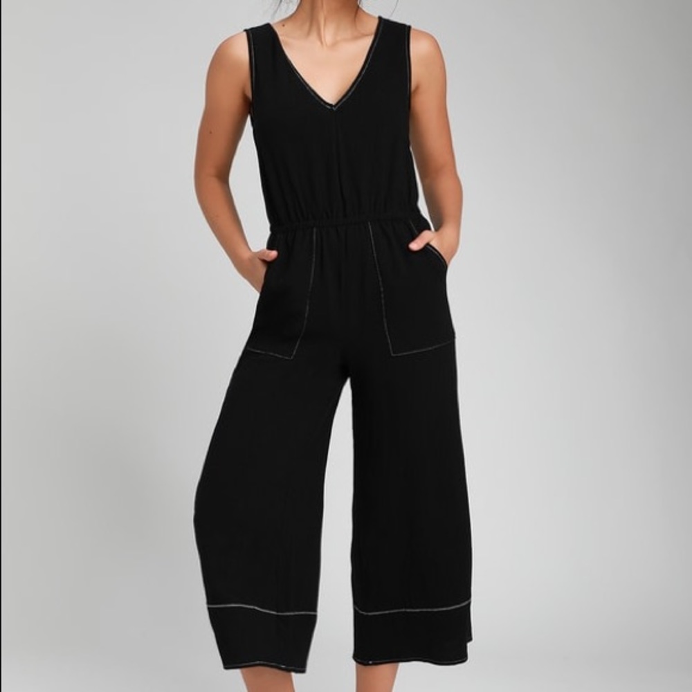 ORLEE BLACK CONTRAST STITCH CULOTTE JUMPSUIT